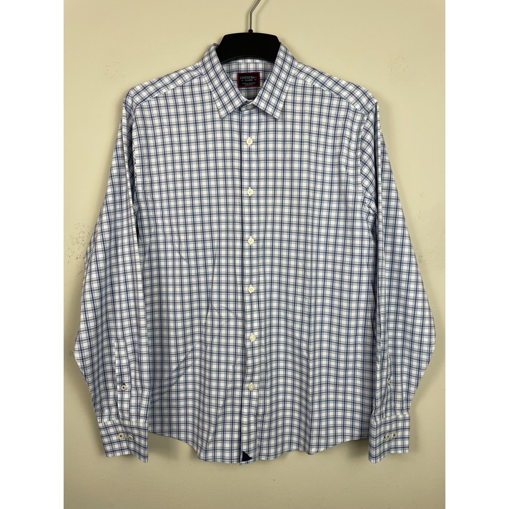 UNTUCKit Oliverhill Shirt Mens XL Blue Plaid Performance Stretch Long Sleeve - Picture 2 of 8